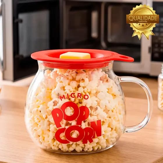 Pipoqueira de Vidro 1,5L para Micro-ondas com Tampa Faz Pipoca Sem Óleo