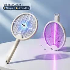 Raquete Mata Mosquito Elétrica Recarregável USB Luz UV Armadilha Dobrável Parede