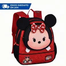 Mochila Infantil Menina Minnie Escolar de Costas Orelha 3D Creche Disney Pequena Resistente Original