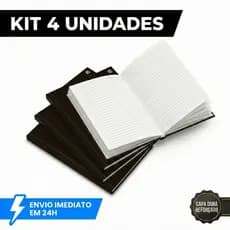 Caderno Universitário Capa Dura 96 Folhas 1 Matéria Preto Kit 4 Unidades Escolar Atacado Volta Aula