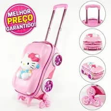 Mala Mochila Infantil Hello Kitty 3D Rodinha Tripla Sobe Escada Carro Rosa Escolar Viagem