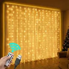 Cortina De Led 3x3m 300 Luzes Fio Fada Usb Com Controle Remoto 8 Funções Decoração Natal Casamento