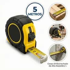 Trena Métrica 5 Metros Profissional Emborrachada Ponta Imantada Com Trava Fita De Aço Resistente