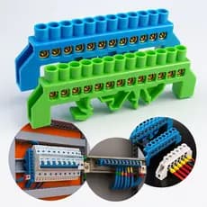 Kit Barramento 1 Neutro e 1 Terra 12 Furos Fixação Trilho Din 12 Polos 12 Vias Conector Cabos e Fios