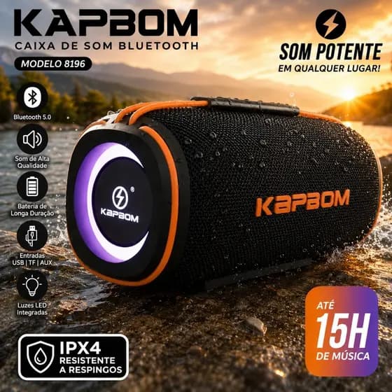 Caixa De Som Bluetooth Kapbom KA-8196 60W Potente Portátil Certificada IPX4