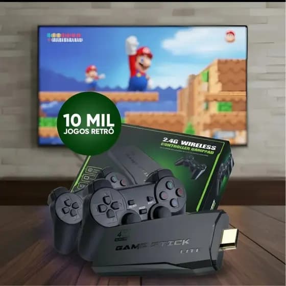 Console Game Stick Lite 4K HDMI com 2 Controles Sem Fio 2.4G + Jogos Clássicos Retro Plug and Play TV