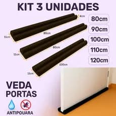 Kit 3 Veda Porta Preto Isolamento Térmico Acústico proteção contra sujeira insetos poeira 80cm 90cm 100cm 110cm 120cm ~