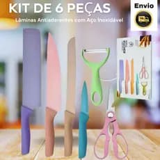 Conjunto de 6 Peças de Cozinha Coloridas, Lâminas Antiaderentes com Aço Inoxidável