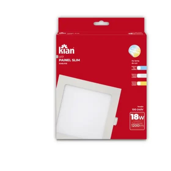 Luminária Led Painel Slim Quadrada Embutir 18W 6.000K Branca Fria Bivolt Kian