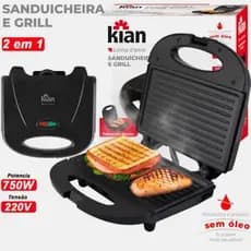 Sanduicheira Grill 127V 750W Preto - Antiaderente Kian