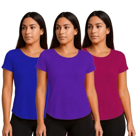 Kit 3 Camiseta Feminina Confortável Dryfit Microfurada 100% Poliamida Transparência Zero Fresca