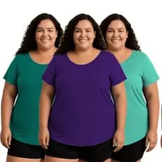 Kit 3 Camisetas Plus Size Feminina Confortável Dry Microfuradinha 100% Poliamida Fitness Academia