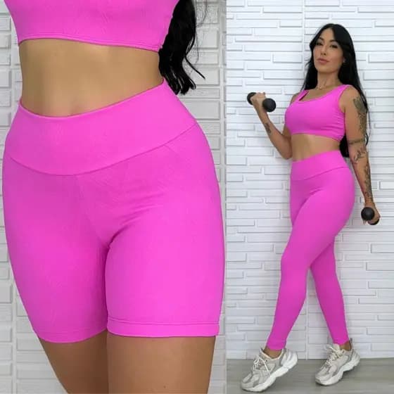 Conjunto Legging Fitness Moda Feminina Casual Academia Confortável Calça Top Short
