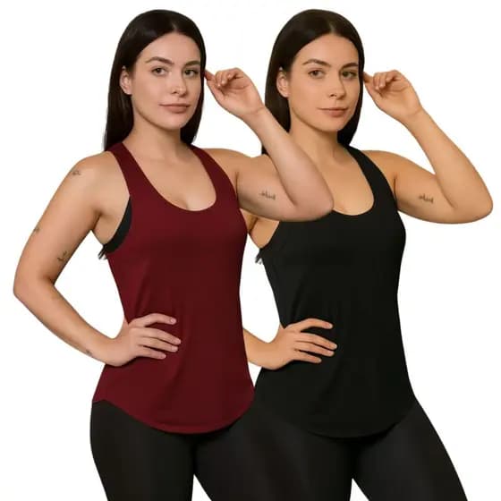 Kit 2 Camiseta Fit Treino Regata Feminina Fitness Academia Confort Anatômico Respirável Elástica
