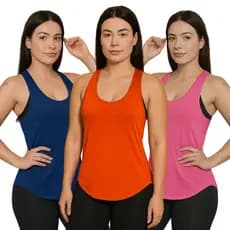 Kit 3 Regata Feminina Fitness Anatômica Camiseta Fit Treino Academia Confort Respirável Elástica