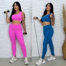 Kit 2 Conjuntos Fitness Feminino Top Legging Treino Academia Jacquard Leg sem Transparencia