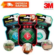 Dupla Face 3M Original Essenciais Extra Forte, Transparente e Banheiro Fixa Quadro Espelho