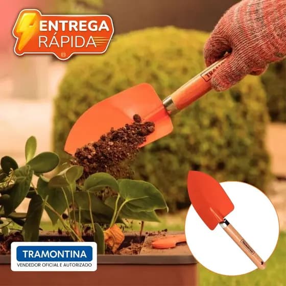 Pá Pazinha de Jardim Larga Tramontina com Cabo de Madeira 77907/001 Jardinagem Metálica Aço