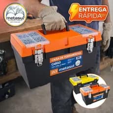 Maleta Caixa de Ferramentas Multiuso com Tampa Organizadora Cargo 19.5" Metasul Multiuso Reforçada com Bandeja Extra