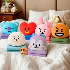 Manta Almofada BT21 BTS 2 em 1 Vermelha | Personagem Fofo K-pop | Macia, Aconchegante, Viagem