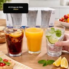 Jogo 3 Copos Vidro Casa Blanca 350ml Água Suco Drink Cerveja Resistente Bar Cozinha