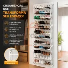 Sapateira Vertical Organizadora 36 Pares Preta ou Branca | Para Porta e Parede | Economia de Espaço