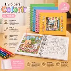 Livro Para Colorir 50 Folhas Ursinhos Fofo Encadernação Wire-O Com Folha Protetora Infantil e Adulto