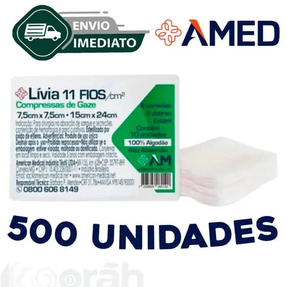 Kit C/500 Compressa de Gaze Esteril Lívia Hidrófila Gaze Esteril 11 Fios - 7,5x7,5cm Envio Imediato