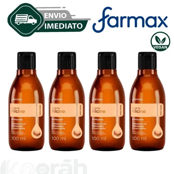 Kit C/4 Óleo de Ricino 100% Puro Capilar Farmax 100ml Vegetal Tônic Crescimento Queda Envio Imediato