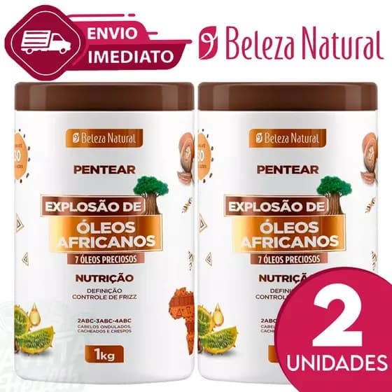 Kit C/2 Creme De Pentear Cachos 1Kg de Explosão de Óleos Africanos Beleza Natural Consistente Define