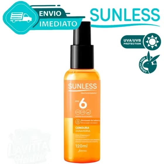 Óleo Bronzeador Cenoura com Vitamina E FPS 6 Sunless Bronzeado Natural 120ml Envio Imediato