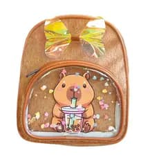 Mini Mochila Capivara com bolso frontal transparente infantil fofa
