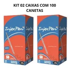 2 Caixas de Canetas  Injexpen Preta 1.0mm c/ 100 UNIDADES