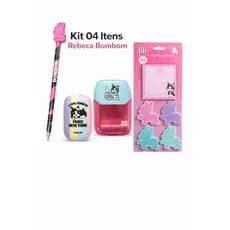 KIT ESCOLAR REBECCA BONBON LAPIS 2.0 + APONTADOR DUPLO + BORRACHA + 05 BLOCOS ADESIVOS