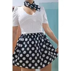 Saia Rodada + Lenço Anos 60 Feminino ADULTA/JUVENIL| Fantasia Retrô Rockabilly Vintage Pin Up | roupa anos 60 saia poa