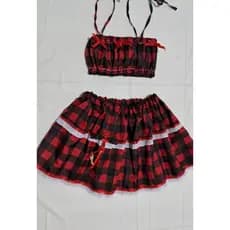 conjunto feminino xadrez saía e cropped caipira ADULTA/JUVENIL /quadrilha, arraia e festa junina de São João
