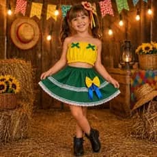 Conjunto Junino Infantil Brasil Copa 2026 Menina Saia Rodada Top Cropped Festa Junina Boutique