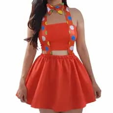 Fantasia Palhacinha Feminina Adulto/Juvenil PP ao G4 com Laço Gravata| Roupa de Palhaça Carnaval