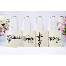 Bolsa Porta Bíblia em Algodão Cru com Zíper 25×20 | Ecobag de Mão Evangélica | Fé, Paz e Gratidão