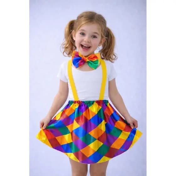 Fantasia Circo Infantil Menina Palhacinha Colorida | Jardineira + Gravata Laço | Fantasia Carnaval Infantil Festa Junina