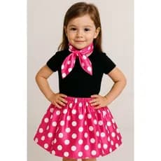 Conjunto Infantil Feminino Saia Pink de Poá + Lenço Anos 50 e 60 – Roupa Estilosa Menina Moda Blogueirinha Festa Casual