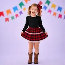 Conjunto Saia junina + LAÇO DE CABELO Festa Junina Infantil Xadrez Vermelha com Renda | Roupa Caipira Infantil Feminina