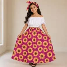 Conjunto Carimbó Infantil Saia + Lenço de Pescoço | Fantasia Folclore Infantil | Roupa para Dança | Festival Cultural