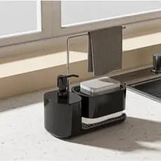 Kit organizador de cozinha: dispenser de sabonete manual + suporte de pano + dispenser de detergente