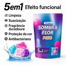 Kit 10/20/30/40/50/60/70 Pods Sombra Flor 5 em 1 | Cápsulas de Lavagem Roupas com Perfume Duradouro