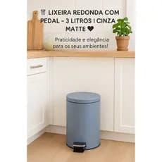 Lixeira Redonda Com Pedal Aco Multiuso Cozinha Banheiro Cinza Fosco 3 Litros