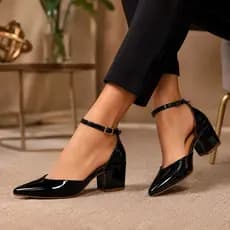 Sapato Scarpin Feminino Salto Grosso 6 cm Bico Fino Confortável Ajustável Elegante Social Evangelica
