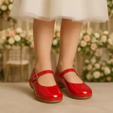 Sapatilha Vermelho Infantil Criança Menina Sapato de Boneca Macia Social Abotoar Fechado Lisa Verniz