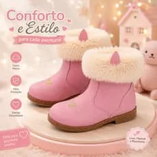 Bota Infantil Feminina Fashion Cano Alto Coturno Casual Confortável Queima Total de Estoque Promoção