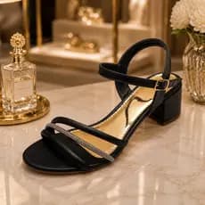 Sandália Feminina Salto Bloco Baixo 5,5cm Strass Conforto e Elegante Evangelica Moderna Casual Noiva
